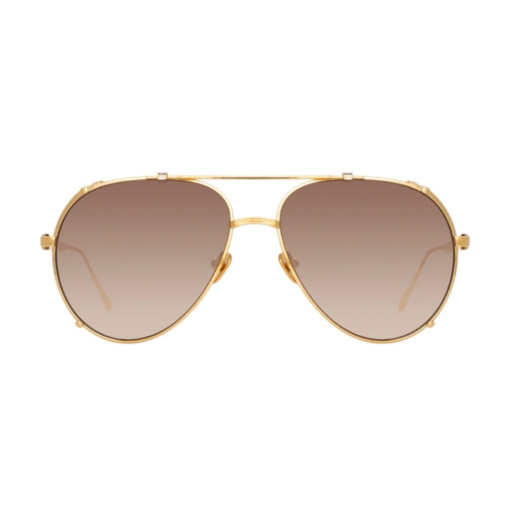 NWOB Linda Farrow LFL 1039 C1 Newman Yellow Gold and Mocha Aviator Sunglasses